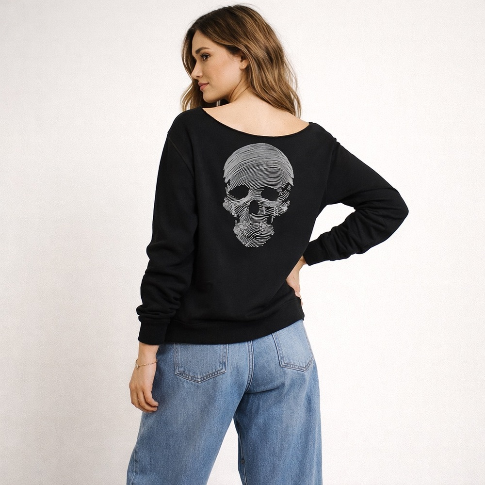 BLVCK Paris XS Skull Sweatshirt Women’s Black Hand Cropped Neckline Embroidered